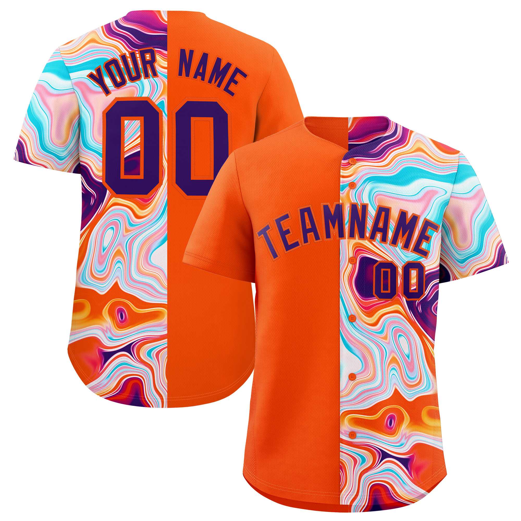 Custom Orange Split Fashion Fluid Pattern Authentic Baseball Jersey| KXKSHOP