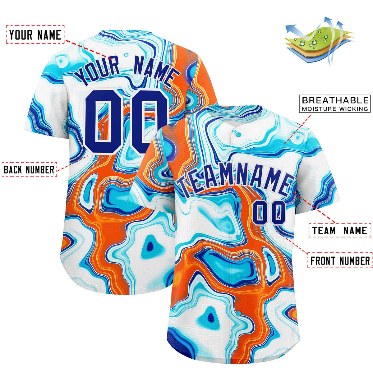 Custom Multi Color Split Fashion Fluid Pattern Authentic Baseball Jersey| KXKSHOP