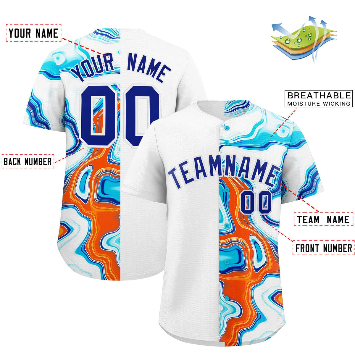 Custom White Split Fashion Fluid Pattern Authentic Baseball Jersey| KXKSHOP
