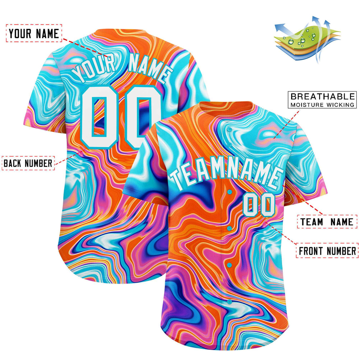 Custom Multi Color Split Fashion Fluid Pattern Authentic Baseball Jersey| KXKSHOP