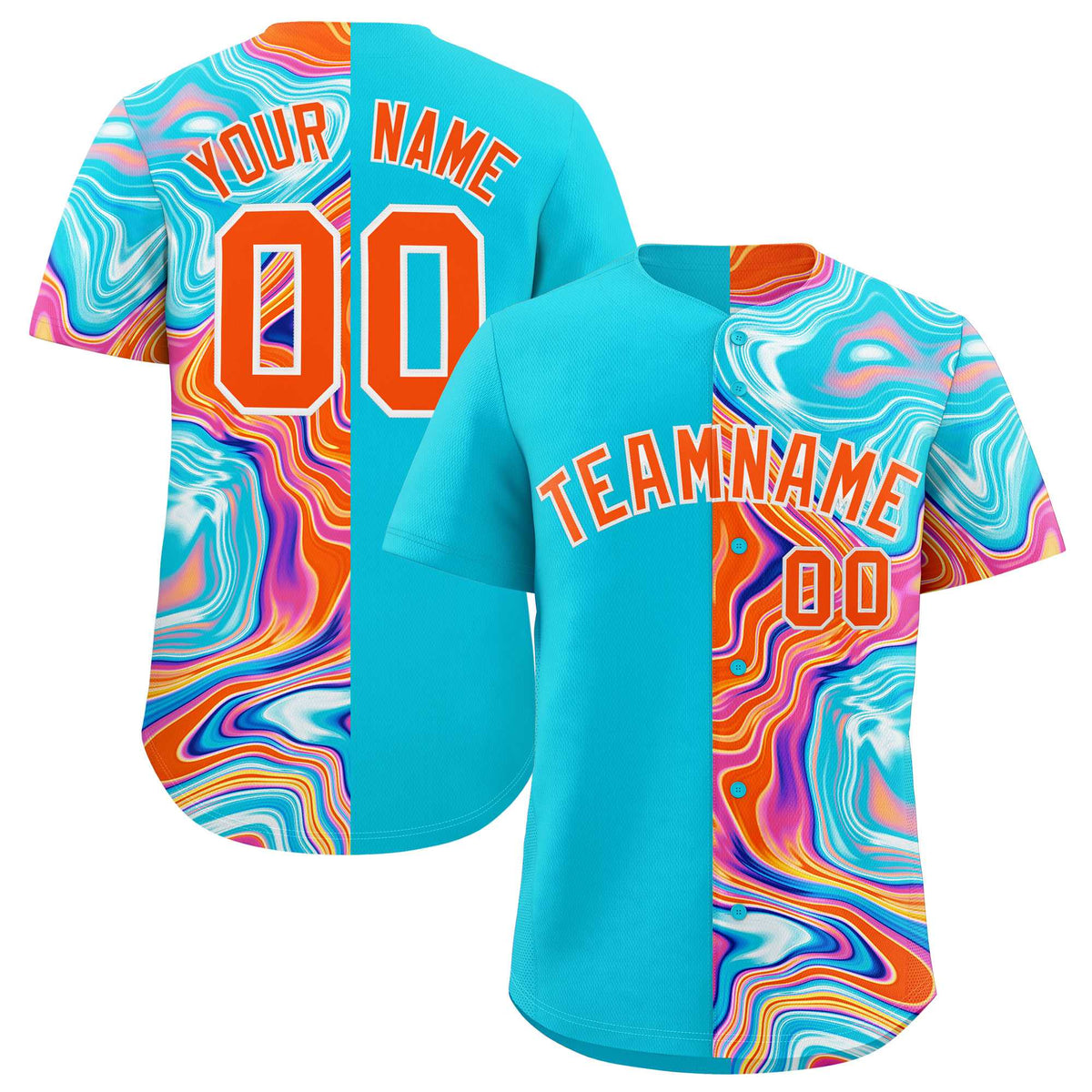 Custom Sky Blue Split Fashion Fluid Pattern Authentic Baseball Jersey| KXKSHOP