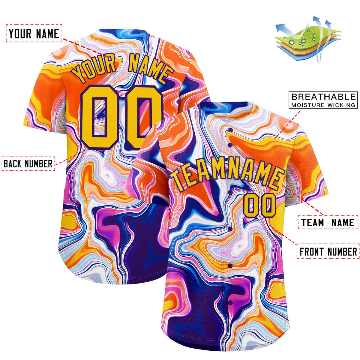Custom Multi Color Split Fashion Fluid Pattern Authentic Baseball Jersey| KXKSHOP