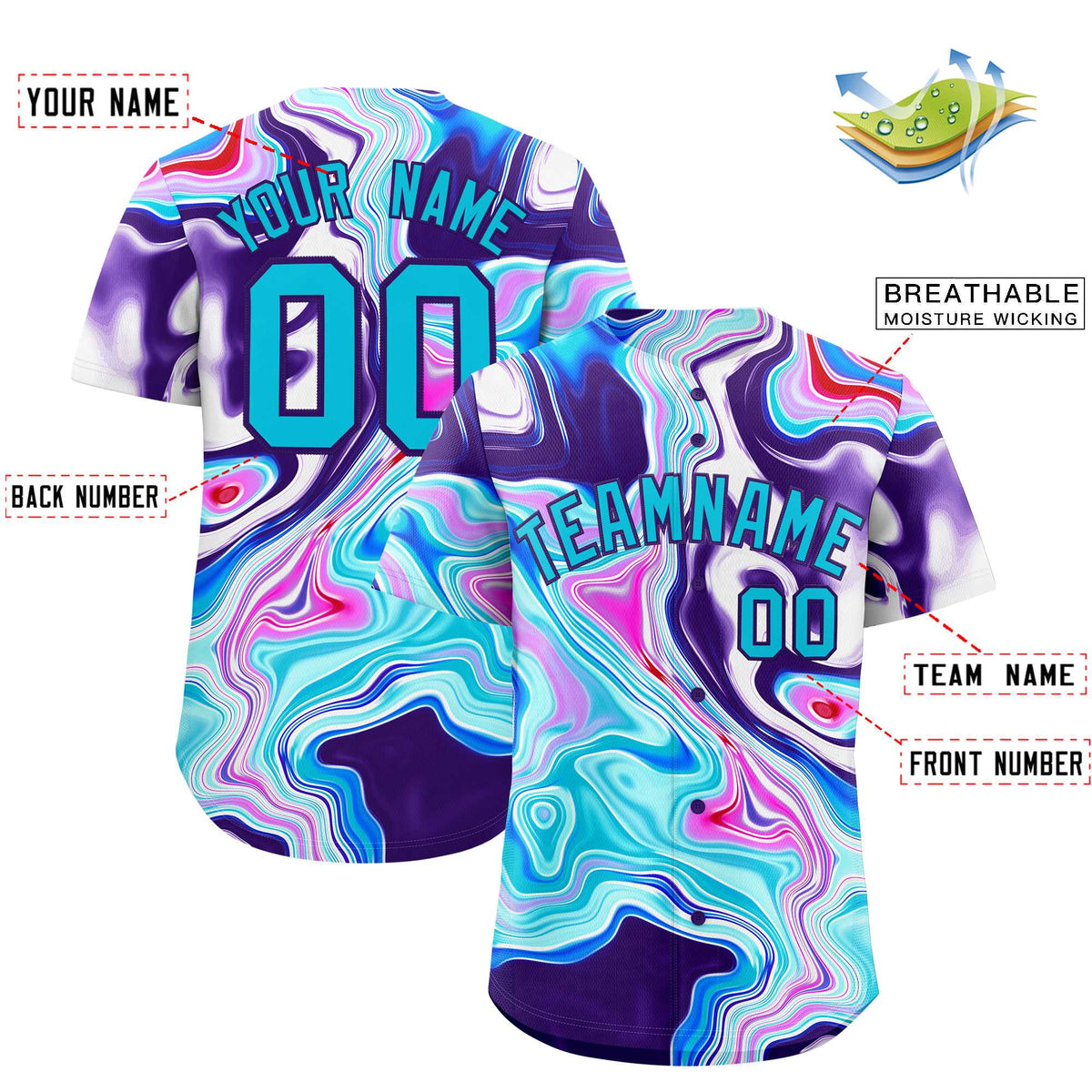Custom Multi Color Split Fashion Fluid Pattern Authentic Baseball Jersey| KXKSHOP