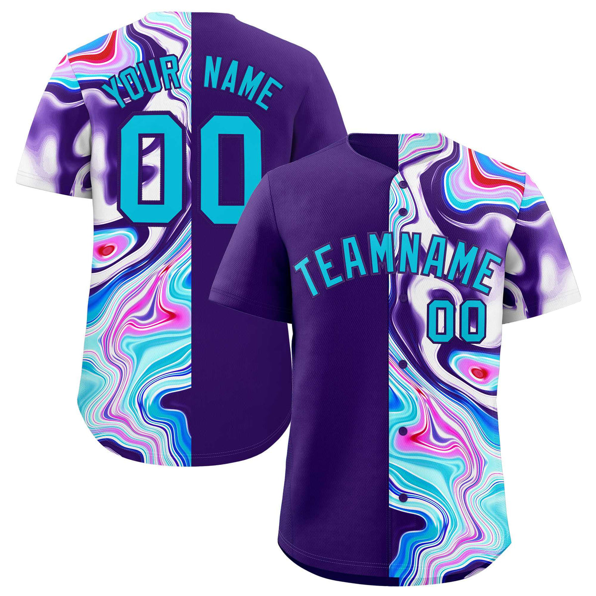 Custom Purple Split Fashion Fluid Pattern Authentic Baseball Jersey| KXKSHOP