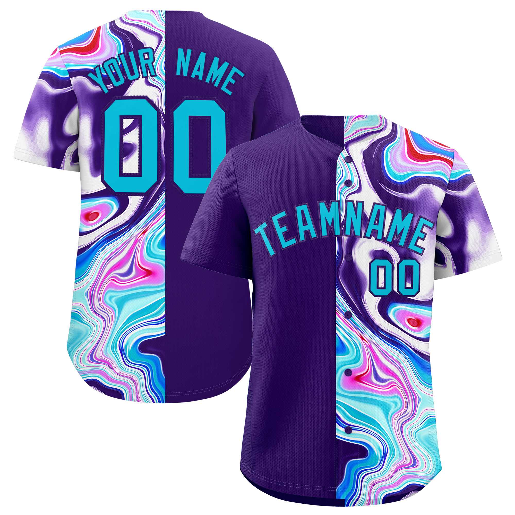 Custom Purple Split Fashion Fluid Pattern Authentic Baseball Jersey| KXKSHOP
