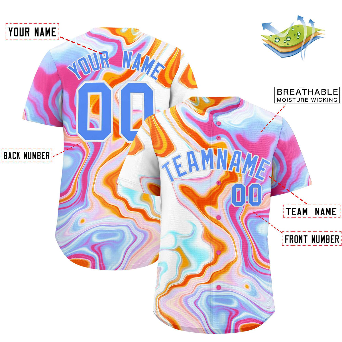 Custom Multi Color Split Fashion Fluid Pattern Authentic Baseball Jersey| KXKSHOP