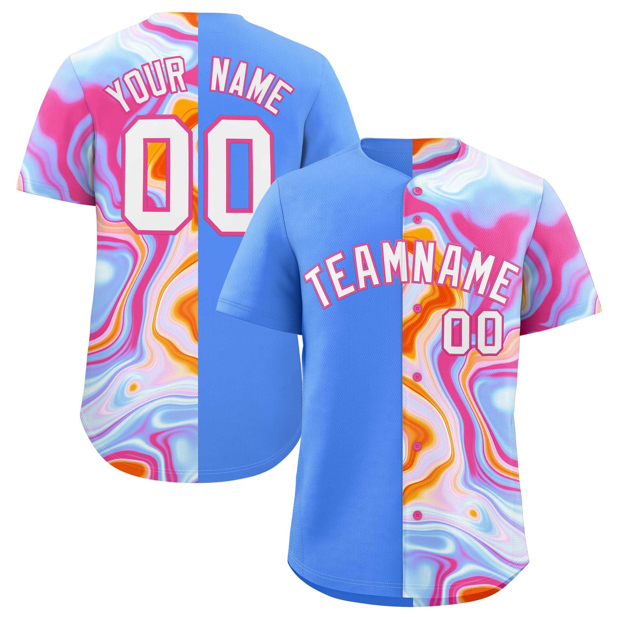 Custom Powder Blue Split Fashion Fluid Pattern Authentic Baseball Jersey| KXKSHOP