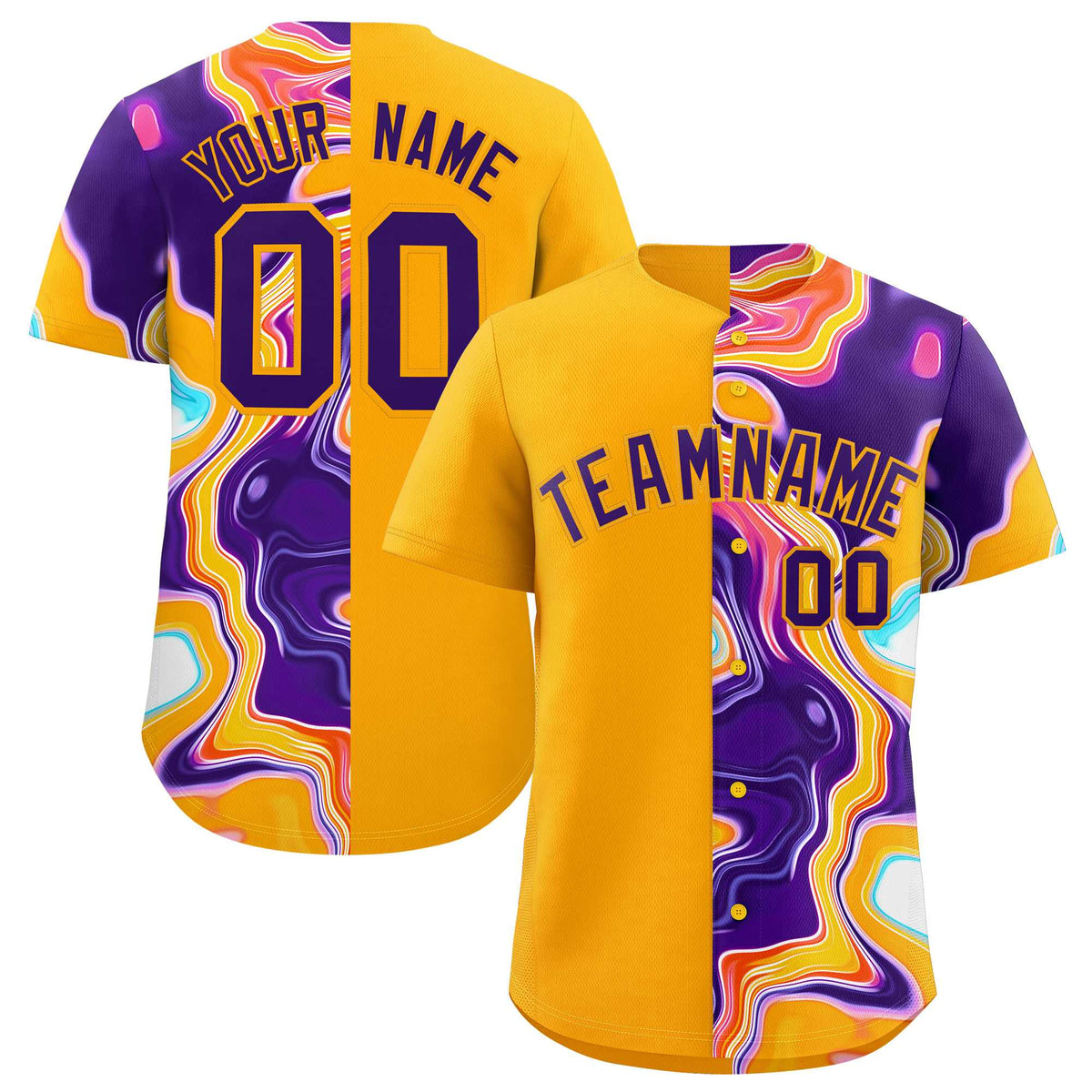 Custom Yellow Split Fashion Fluid Pattern Authentic Baseball Jersey| KXKSHOP