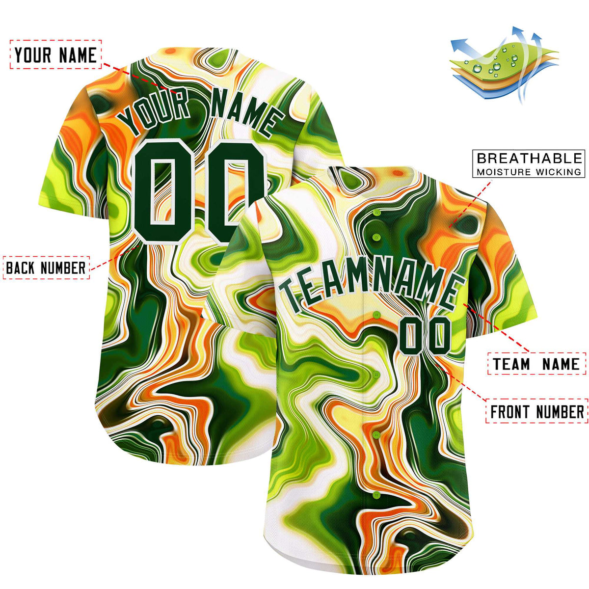 Custom Multi Color Split Fashion Fluid Pattern Authentic Baseball Jersey| KXKSHOP