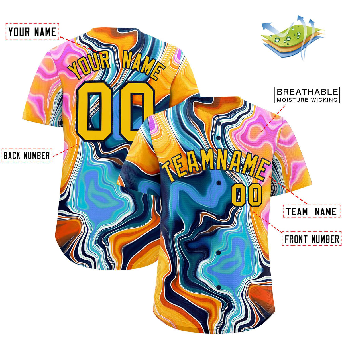 Custom Multi Color Split Fashion Fluid Pattern Authentic Baseball Jersey| KXKSHOP