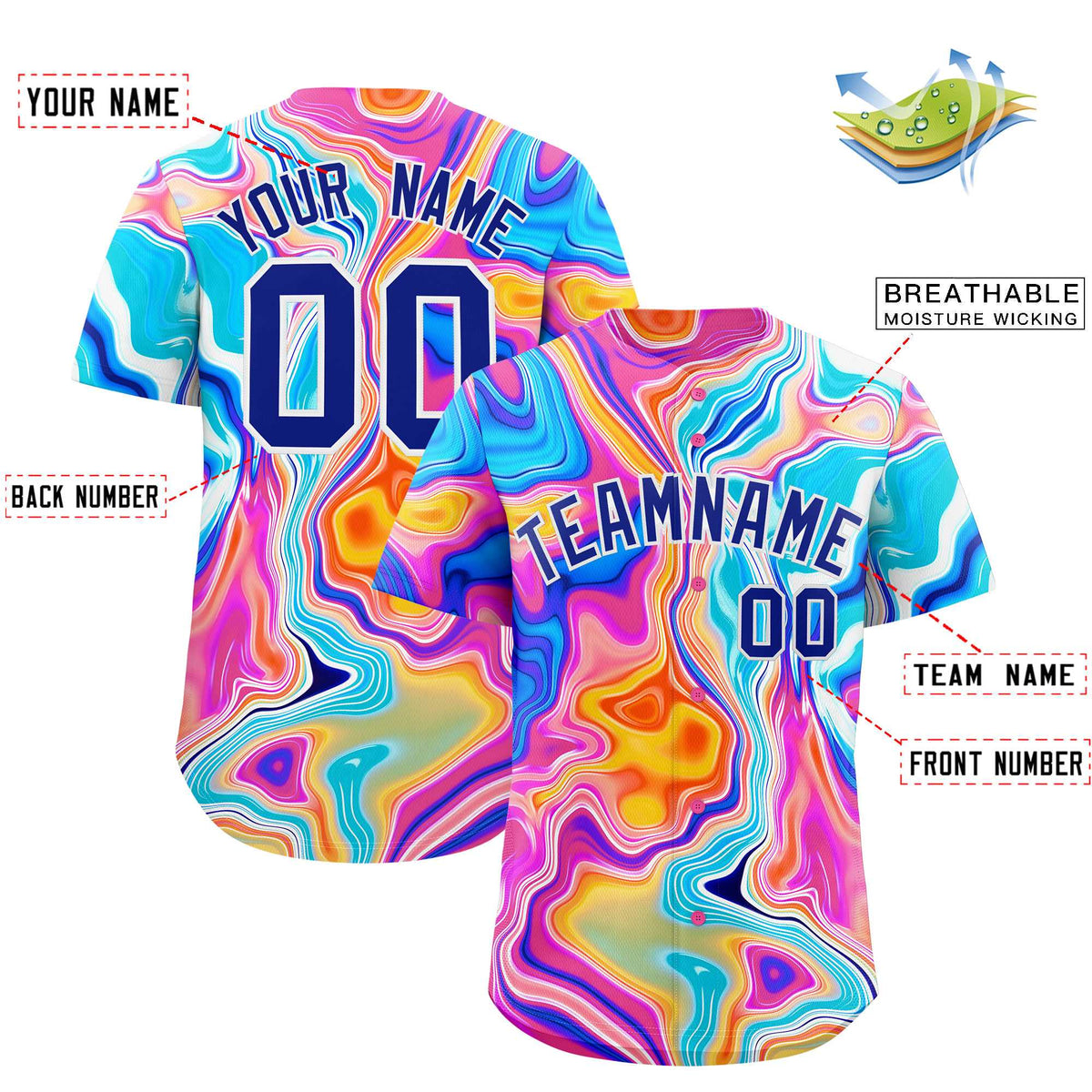 Custom Multi Color Split Fashion Fluid Pattern Authentic Baseball Jersey| KXKSHOP