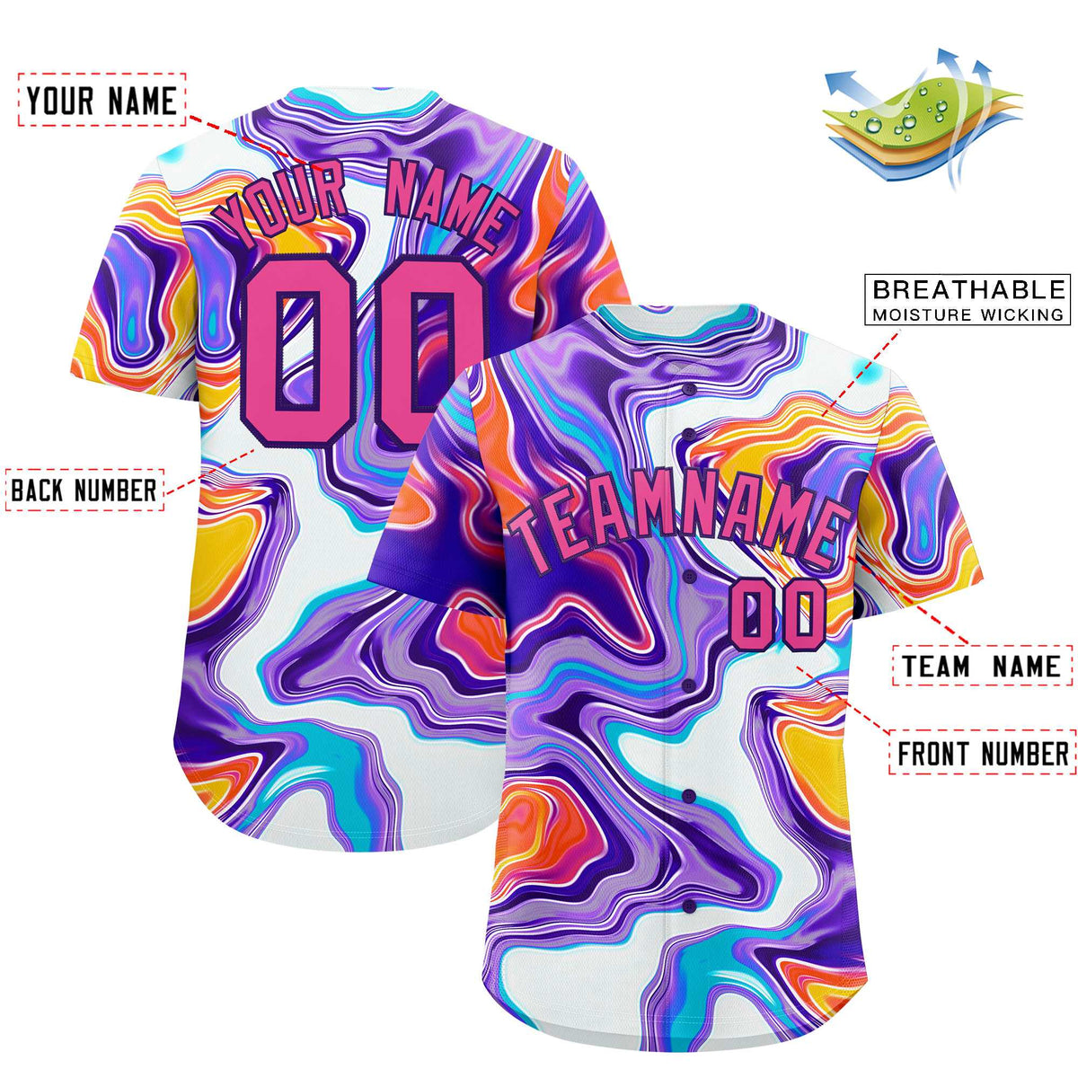 Custom Multi Color Split Fashion Fluid Pattern Authentic Baseball Jersey| KXKSHOP