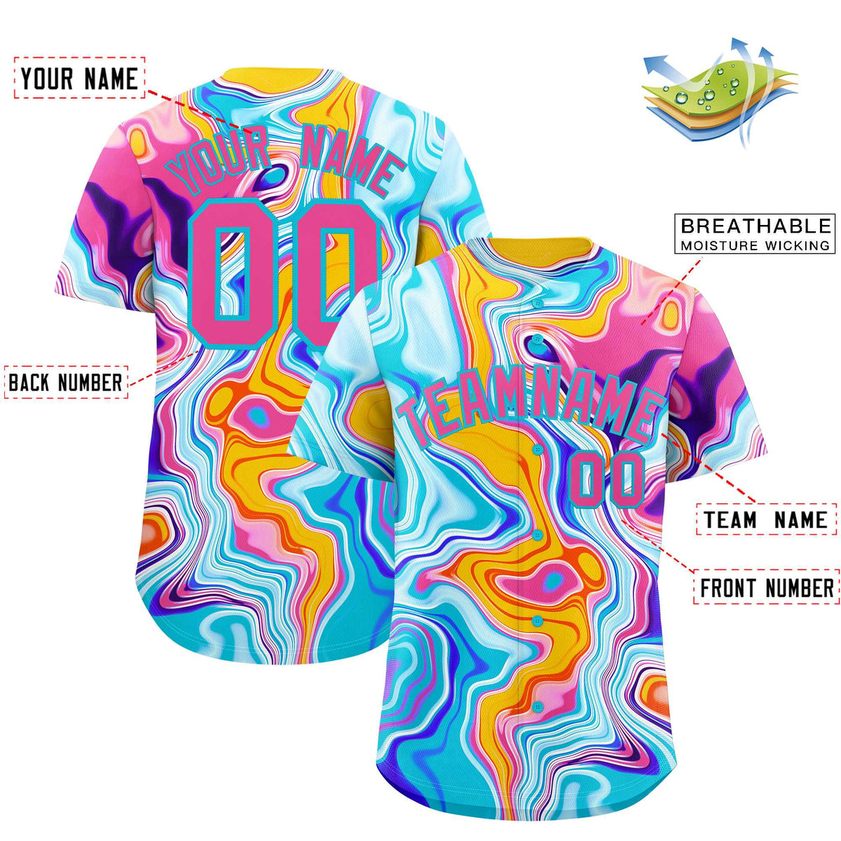 Custom Multi Color Split Fashion Fluid Pattern Authentic Baseball Jersey| KXKSHOP