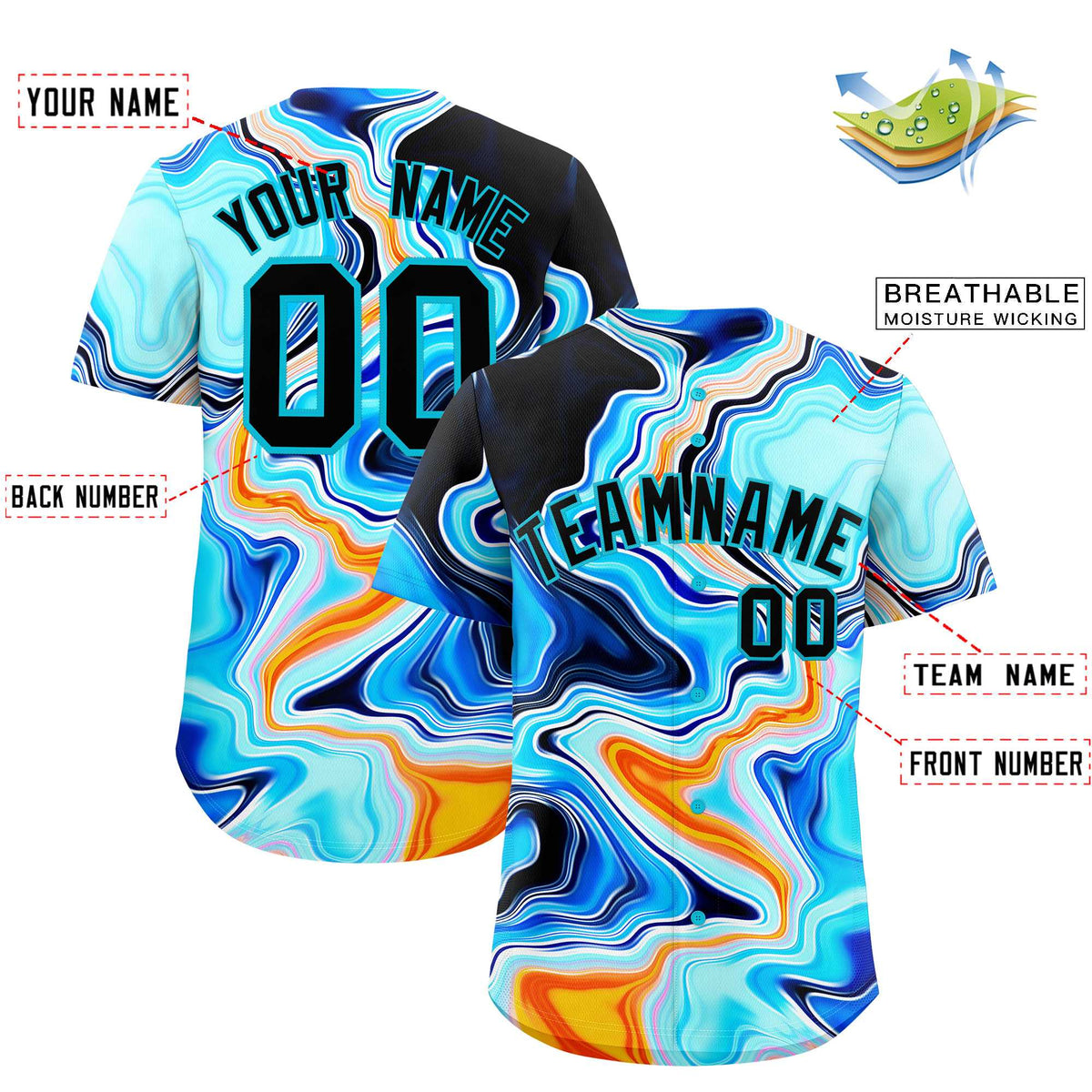 Custom Multi Color Split Fashion Fluid Pattern Authentic Baseball Jersey| KXKSHOP