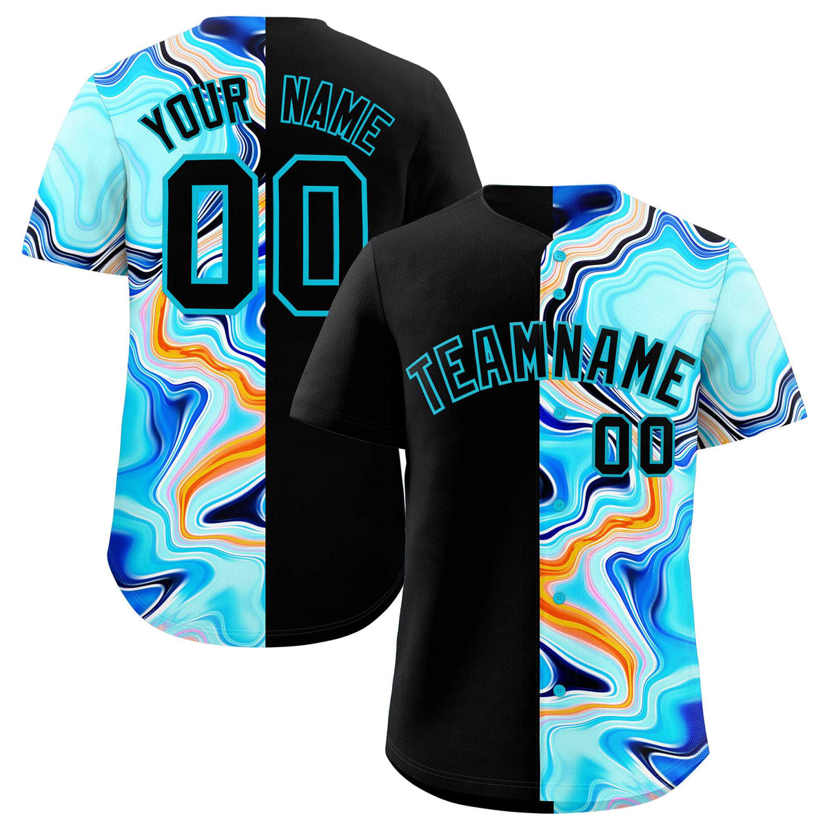 Custom Black Split Fashion Fluid Pattern Authentic Baseball Jersey| KXKSHOP