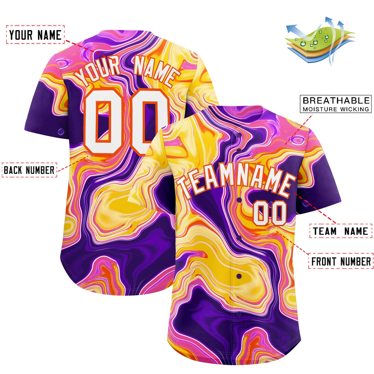 Custom Multi Color Split Fashion Fluid Pattern Authentic Baseball Jersey| KXKSHOP