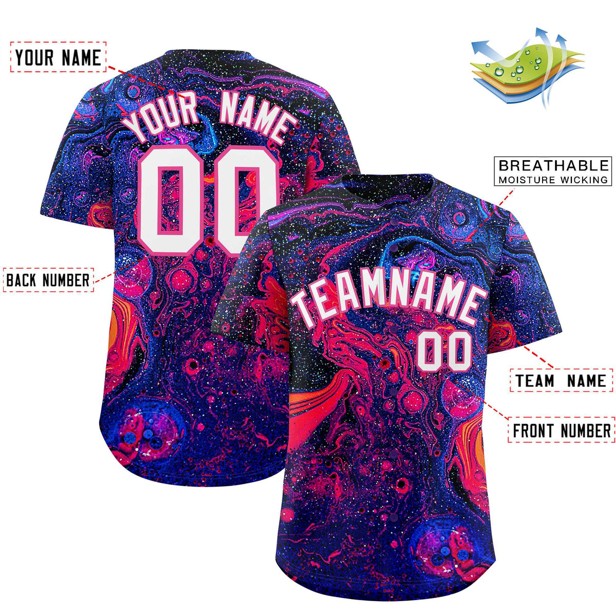 Custom Multi Color Split Fashion Fluid Pattern Authentic Baseball Jersey| KXKSHOP