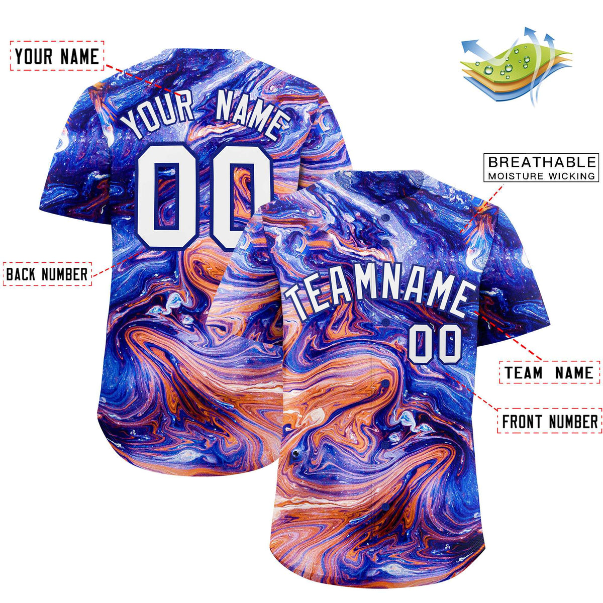 Custom Multi Color Split Fashion Fluid Pattern Authentic Baseball Jersey| KXKSHOP
