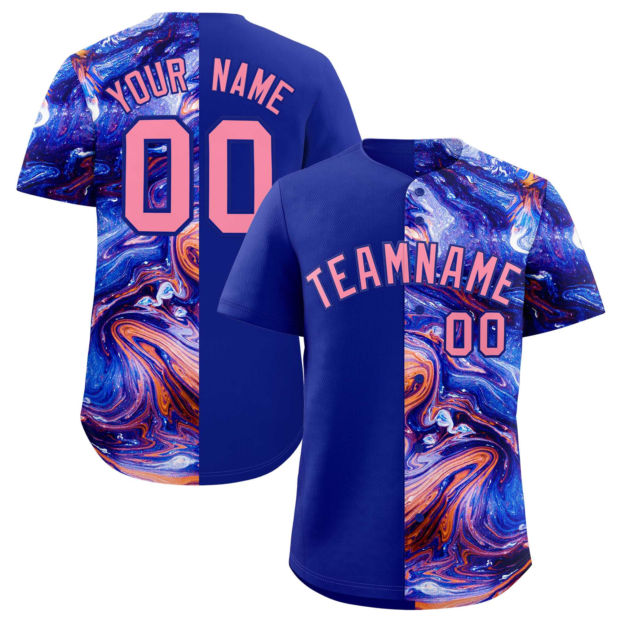 Custom Royal Split Fashion Fluid Pattern Authentic Baseball Jersey| KXKSHOP