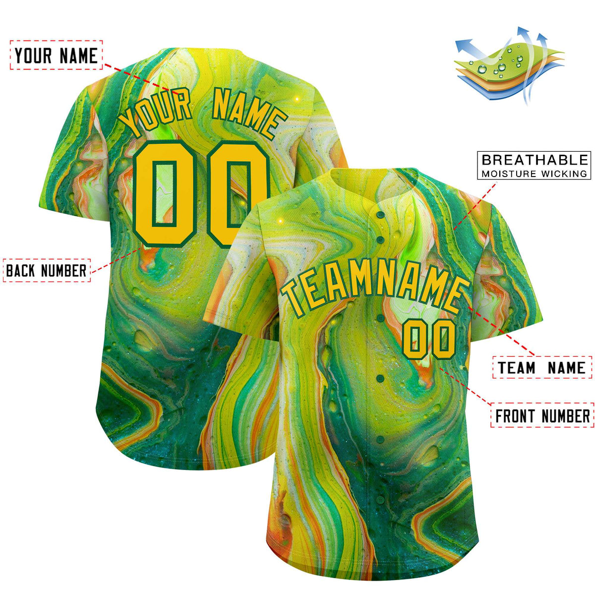 Custom Multi Color Split Fashion Fluid Pattern Authentic Baseball Jersey| KXKSHOP