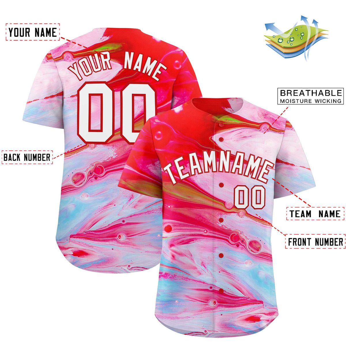 Custom Multi Color Split Fashion Fluid Pattern Authentic Baseball Jersey| KXKSHOP