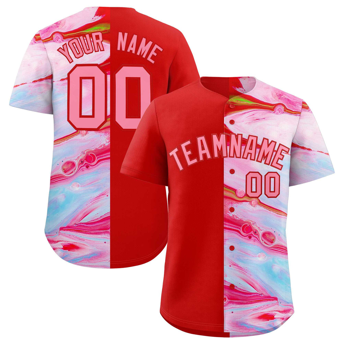 Custom Red Split Fashion Fluid Pattern Authentic Baseball Jersey| KXKSHOP