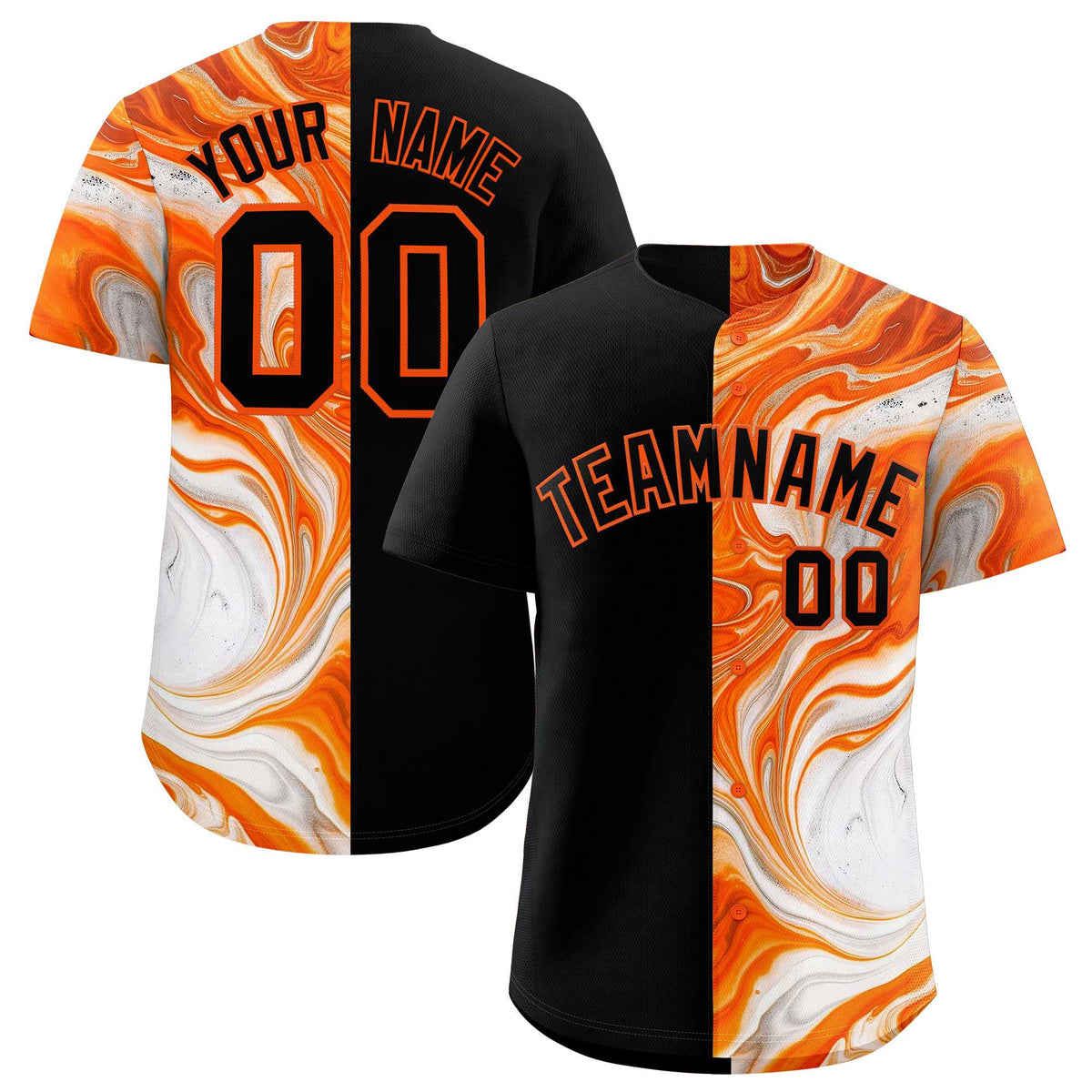 Custom Black Split Fashion Fluid Pattern Authentic Baseball Jersey| KXKSHOP
