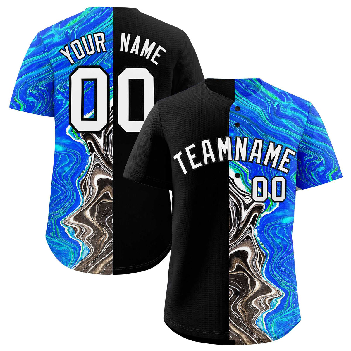 Custom Black Split Fashion Fluid Pattern Authentic Baseball Jersey| KXKSHOP
