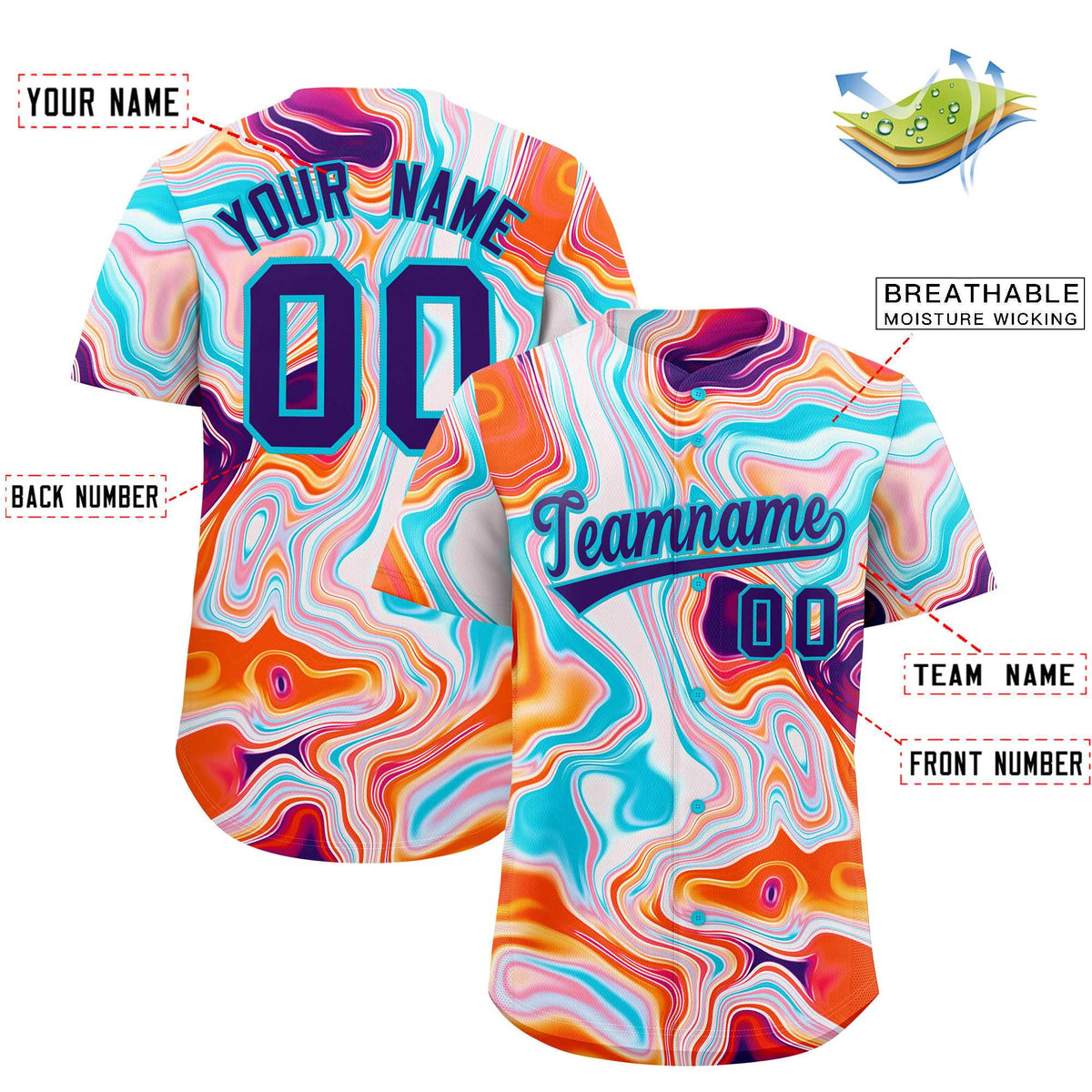 Custom Multi Color Split Fashion Fluid Pattern Authentic Baseball Jersey| KXKSHOP