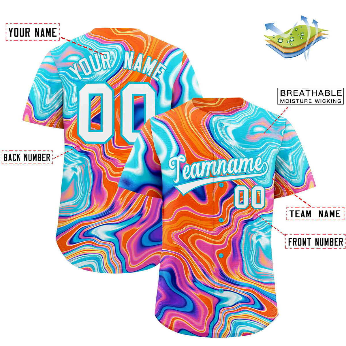 Custom Multi Color Split Fashion Fluid Pattern Authentic Baseball Jersey| KXKSHOP