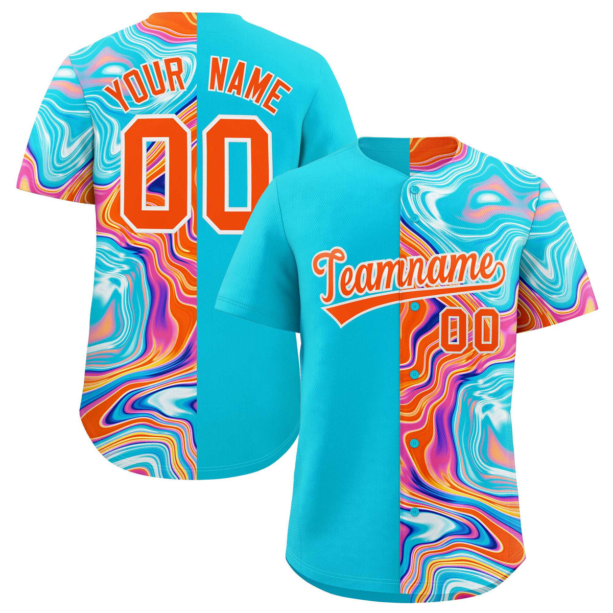 Custom Sky Blue Split Fashion Fluid Pattern Authentic Baseball Jersey| KXKSHOP