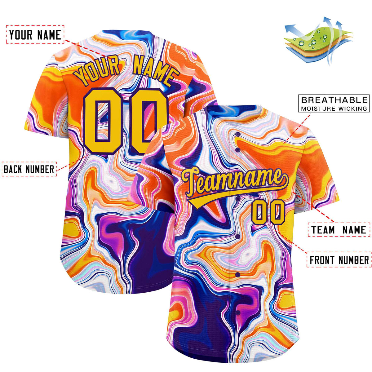 Custom Multi Color Split Fashion Fluid Pattern Authentic Baseball Jersey| KXKSHOP