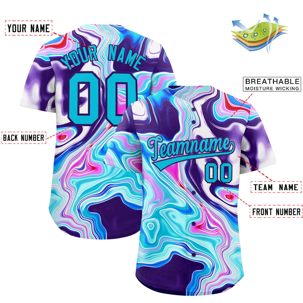 Custom Multi Color Split Fashion Fluid Pattern Authentic Baseball Jersey| KXKSHOP