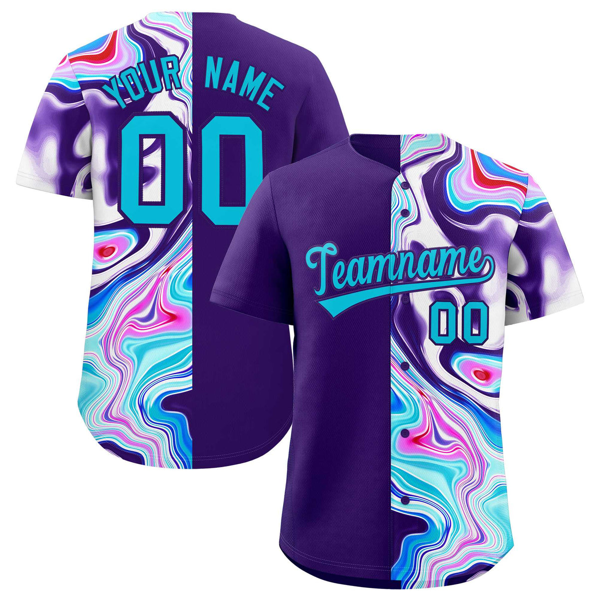 Custom Purple Split Fashion Fluid Pattern Authentic Baseball Jersey| KXKSHOP