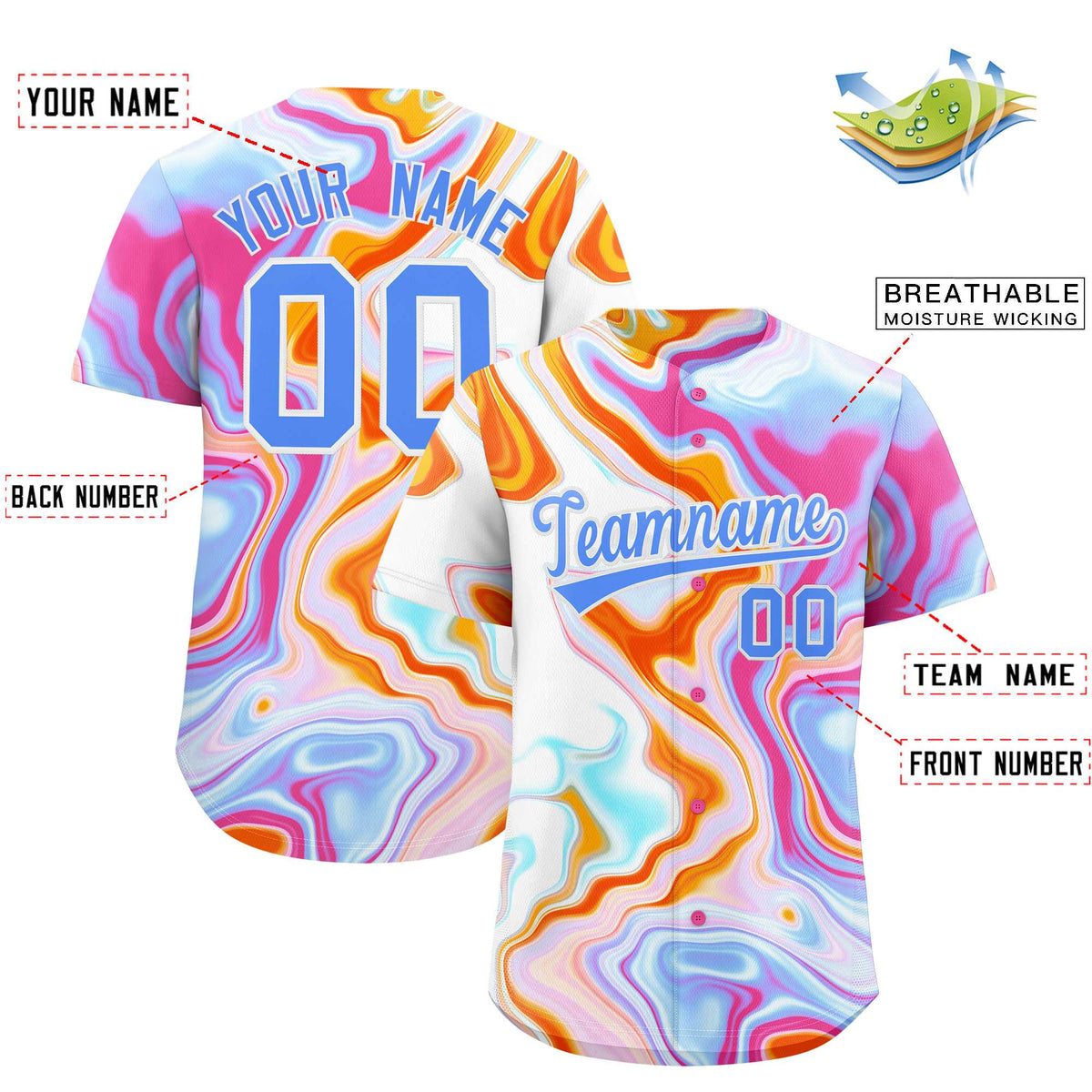 Custom Multi Color Split Fashion Fluid Pattern Authentic Baseball Jersey| KXKSHOP