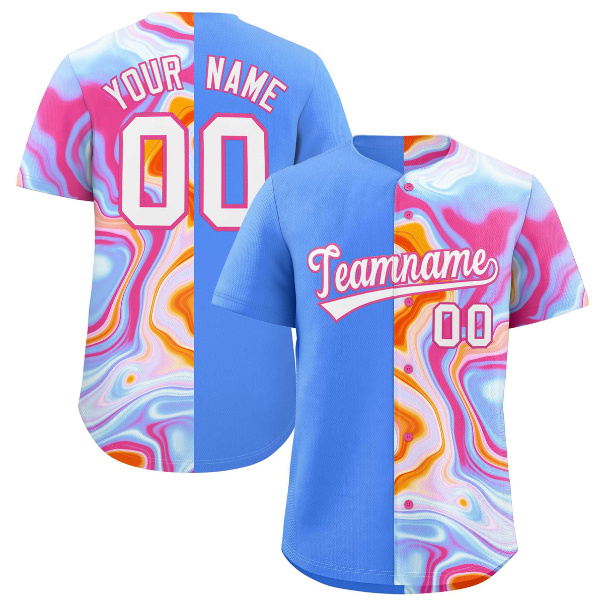 Custom Powder Blue Split Fashion Fluid Pattern Authentic Baseball Jersey| KXKSHOP