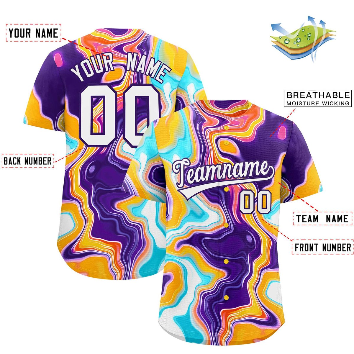 Custom Multi Color Split Fashion Fluid Pattern Authentic Baseball Jersey| KXKSHOP