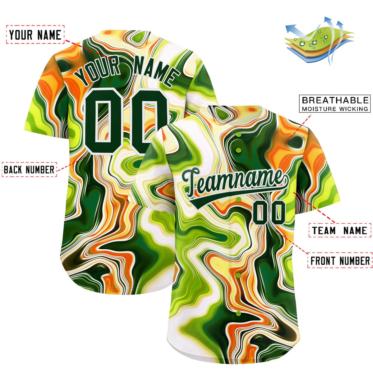 Custom Multi Color Split Fashion Fluid Pattern Authentic Baseball Jersey| KXKSHOP