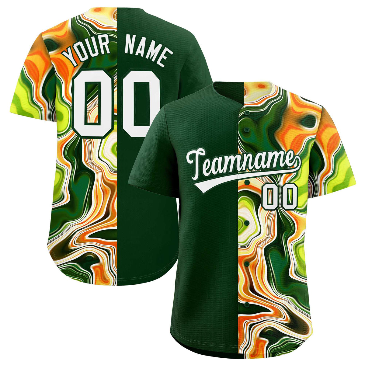 Custom Green Split Fashion Fluid Pattern Authentic Baseball Jersey| KXKSHOP
