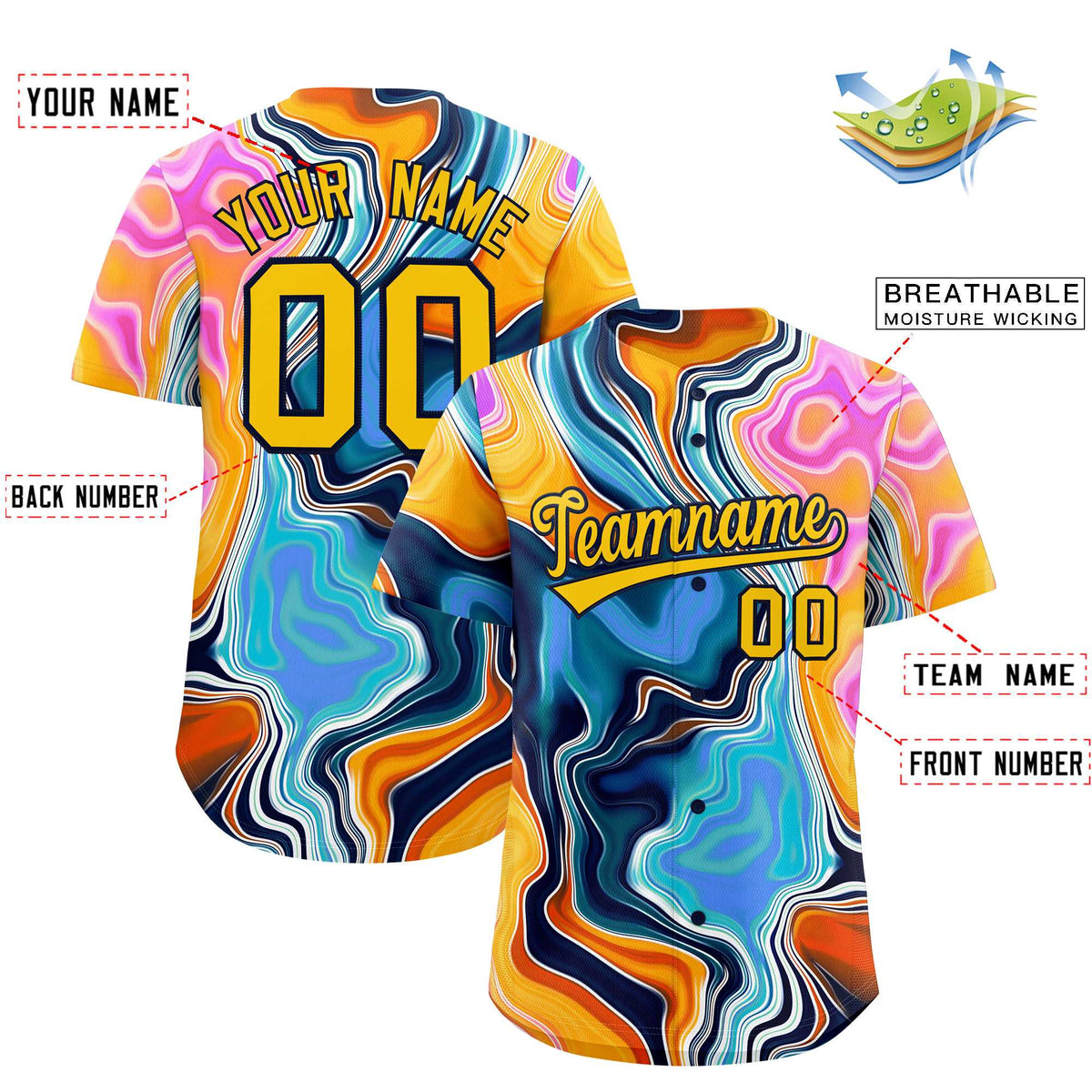 Custom Multi Color Split Fashion Fluid Pattern Authentic Baseball Jersey| KXKSHOP