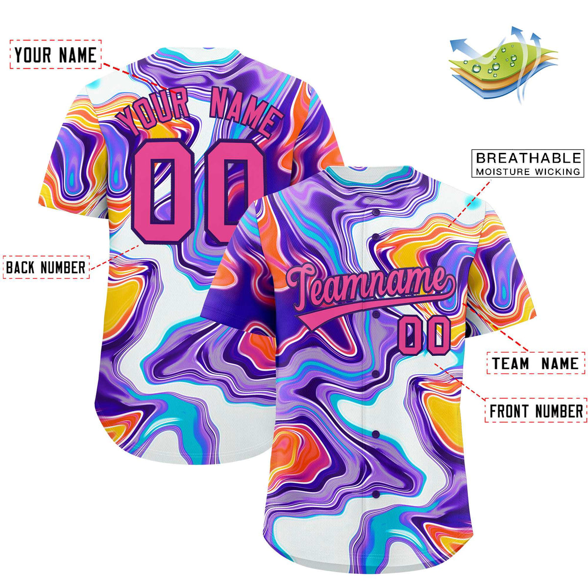 Custom Multi Color Split Fashion Fluid Pattern Authentic Baseball Jersey| KXKSHOP