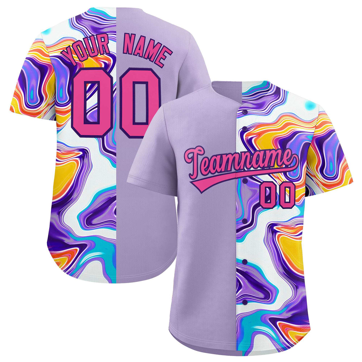 Custom Light Purple Split Fashion Fluid Pattern Authentic Baseball Jersey| KXKSHOP