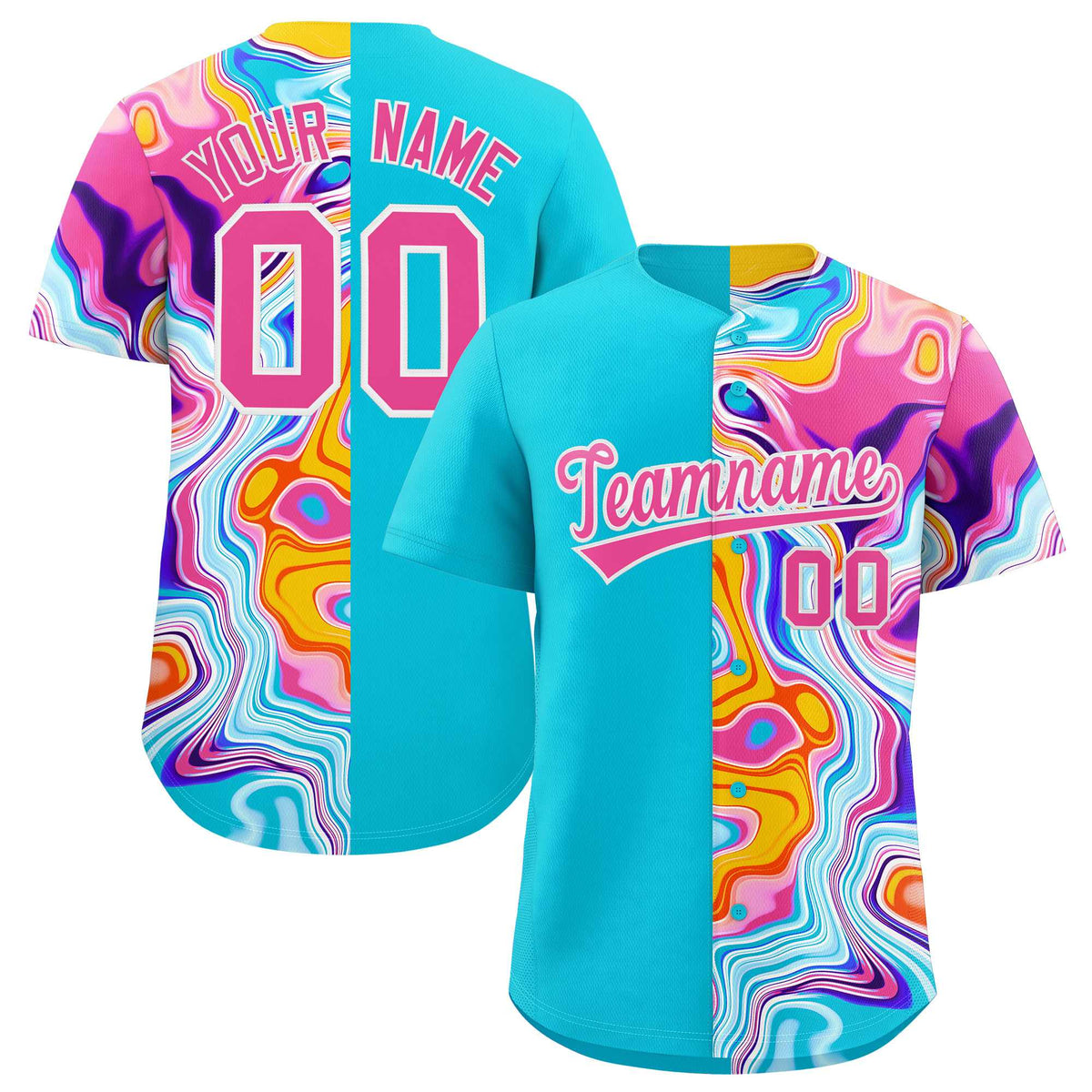 Custom Sky Blue Split Fashion Fluid Pattern Authentic Baseball Jersey| KXKSHOP