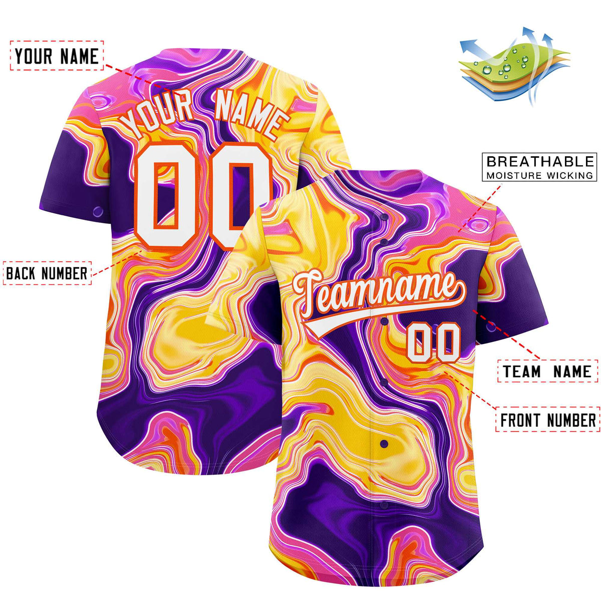 Custom Multi Color Split Fashion Fluid Pattern Authentic Baseball Jersey| KXKSHOP