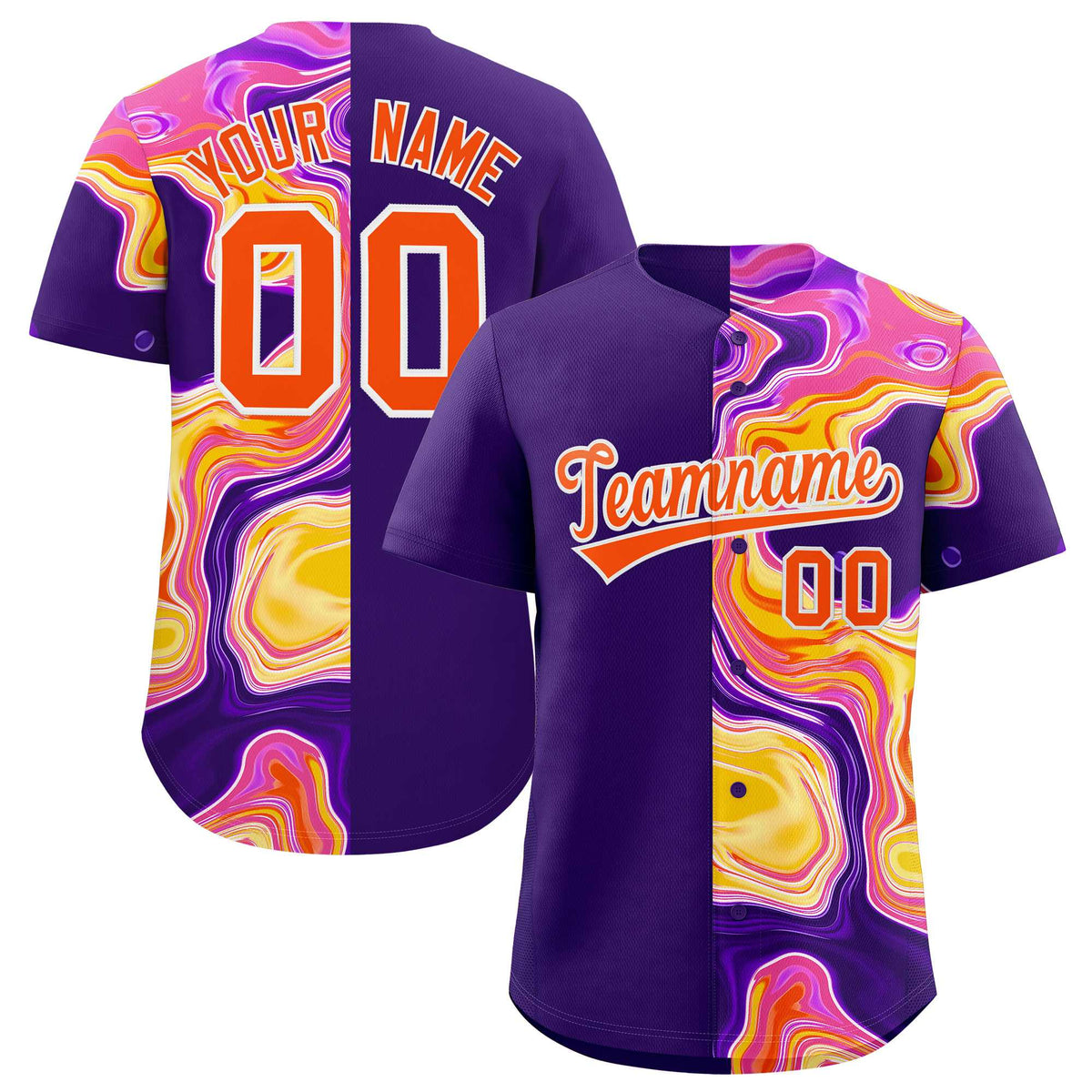 Custom Purple Split Fashion Fluid Pattern Authentic Baseball Jersey| KXKSHOP