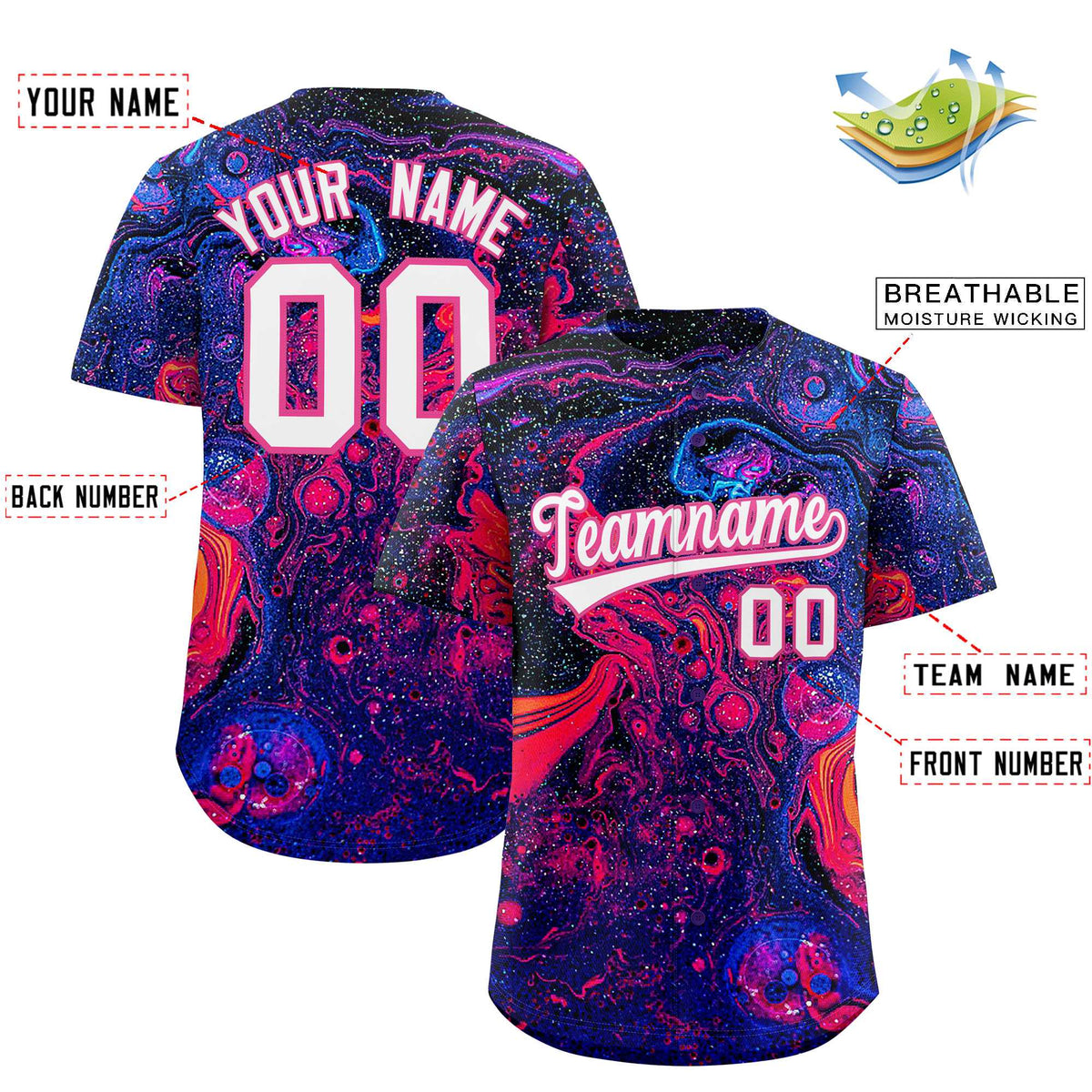 Custom Multi Color Split Fashion Fluid Pattern Authentic Baseball Jersey| KXKSHOP