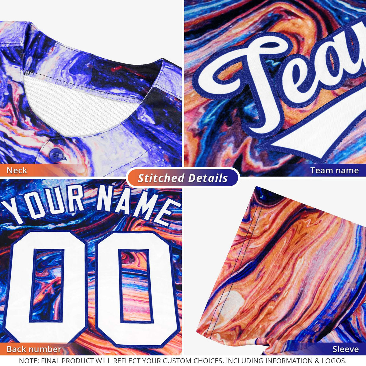Custom Multi Color Split Fashion Fluid Pattern Authentic Baseball Jersey| KXKSHOP