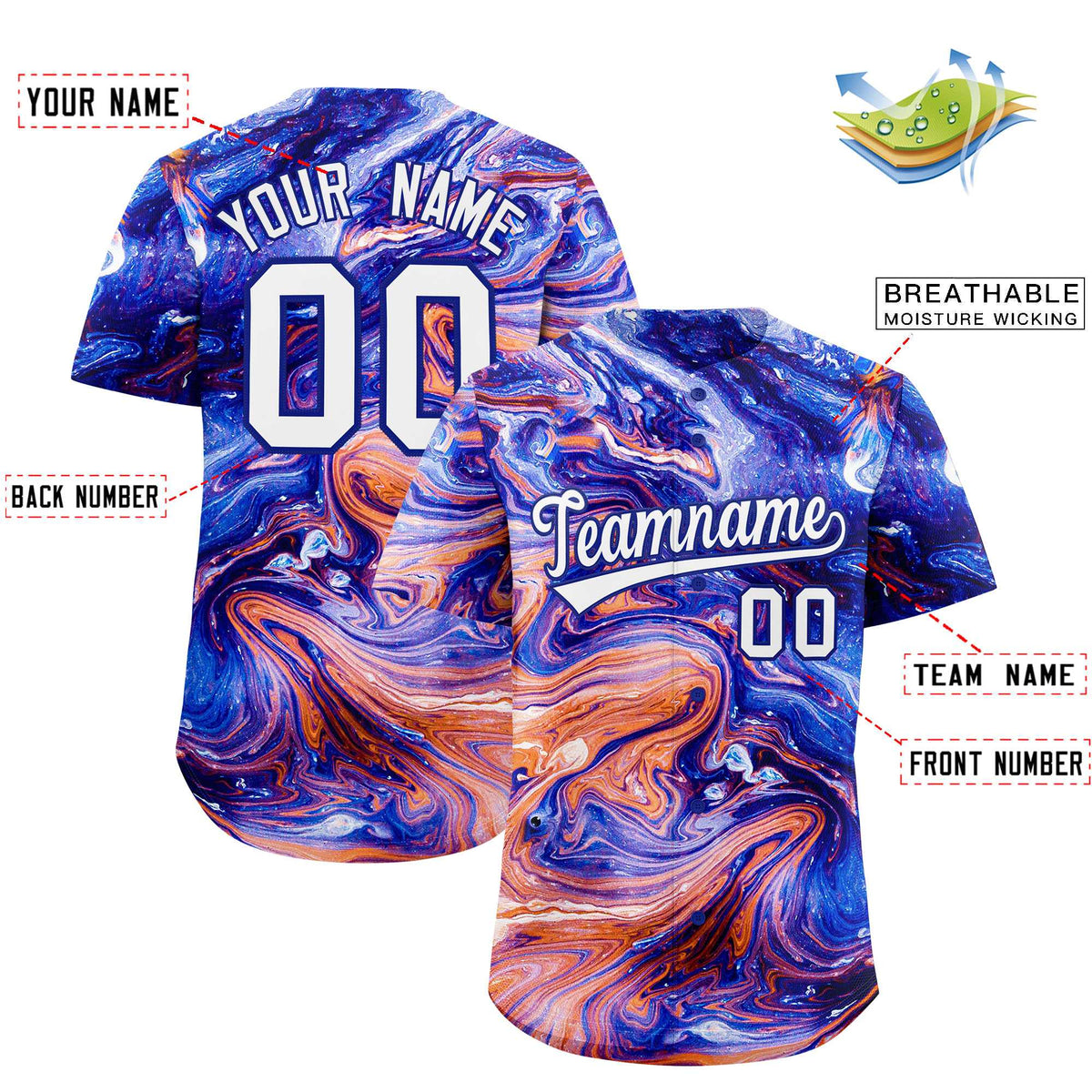 Custom Multi Color Split Fashion Fluid Pattern Authentic Baseball Jersey| KXKSHOP