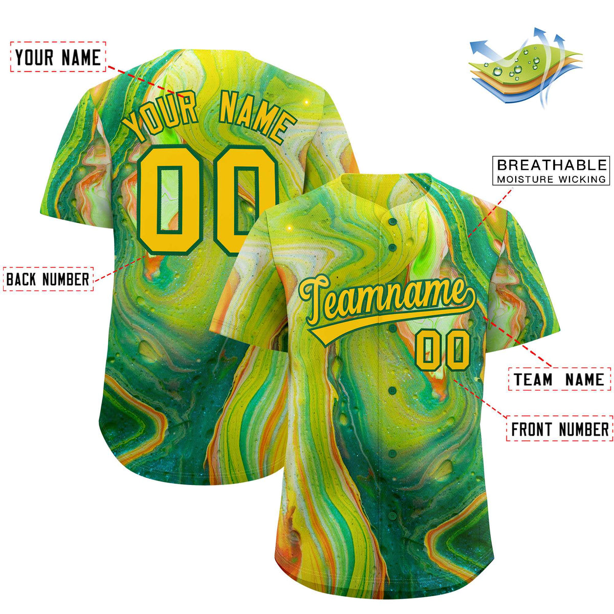 Custom Multi Color Split Fashion Fluid Pattern Authentic Baseball Jersey| KXKSHOP