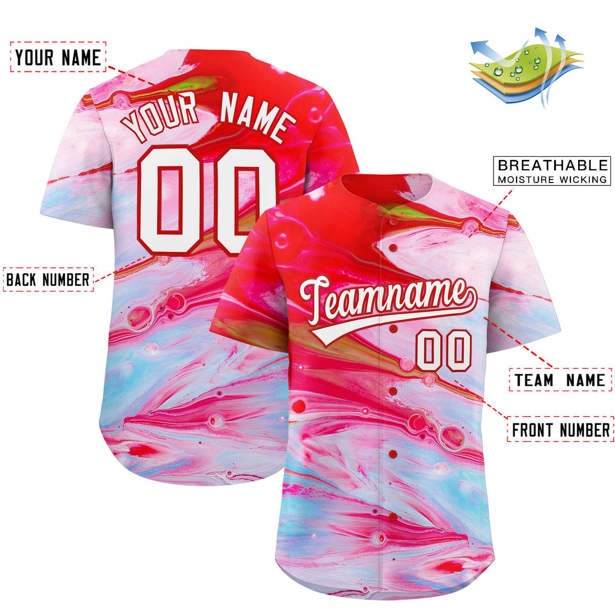 Custom Multi Color Split Fashion Fluid Pattern Authentic Baseball Jersey| KXKSHOP